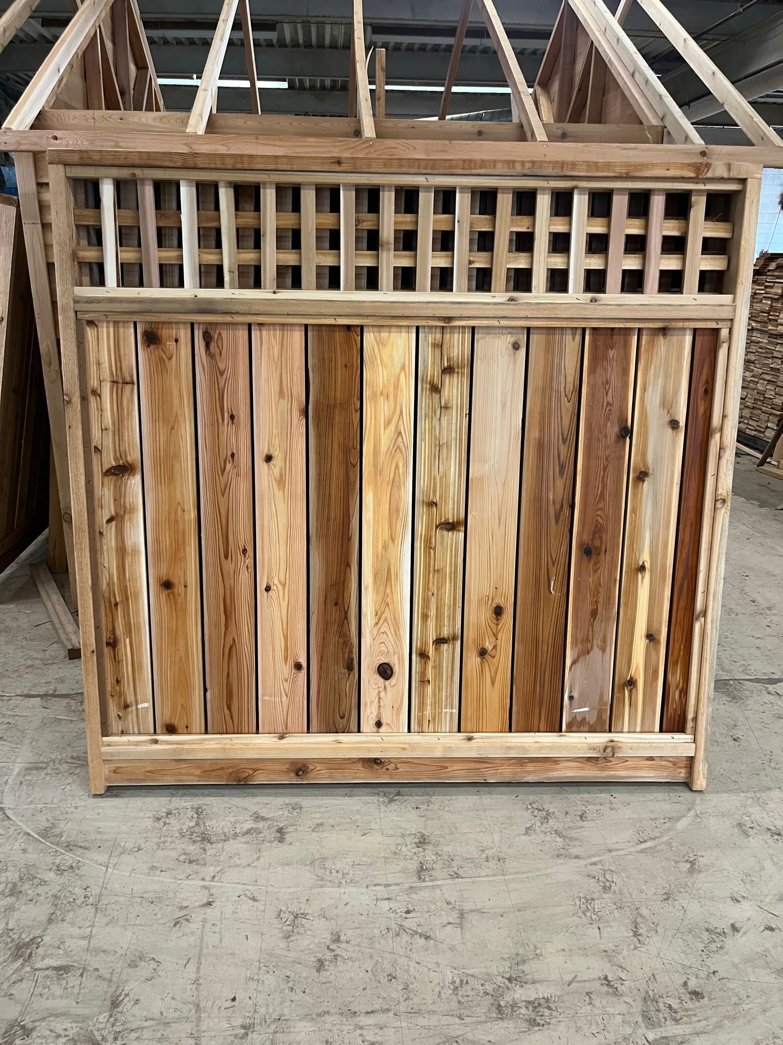 Cedar fence panel under construction