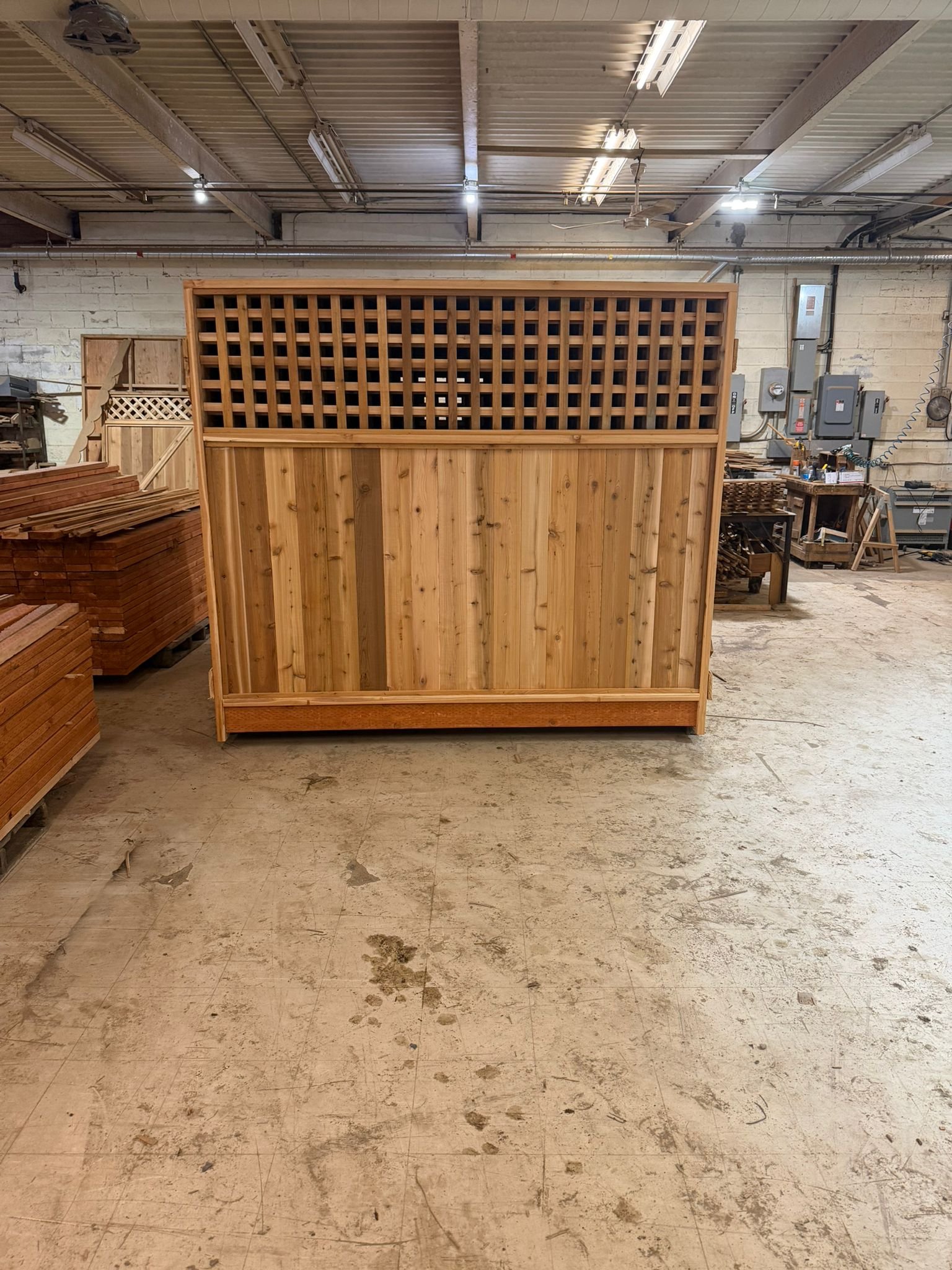 Custom cedar fence panel with lattice top